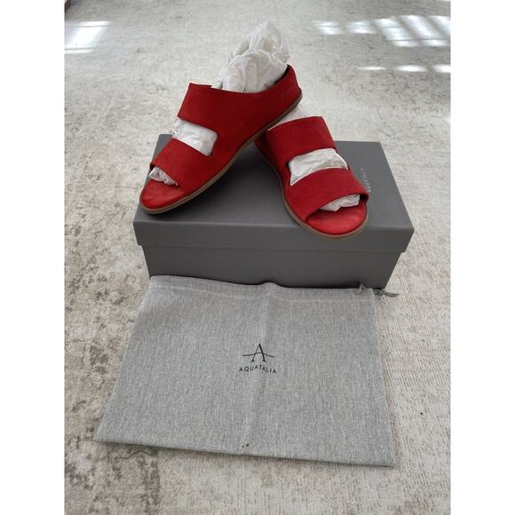 NIB Aquatalia‎ Weatherproof Abbey Suede Wedge Sandals - Red- Size 7 M- $350 - Picture 1 of 8